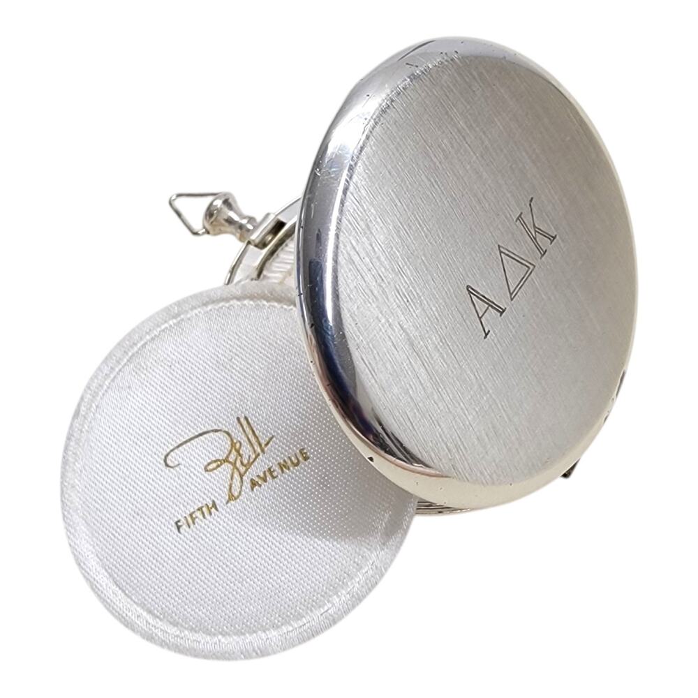Vtg Zell Fifth Avenue Pocket Watch Powder Compact Mirror Unused Puff ADK 1950s